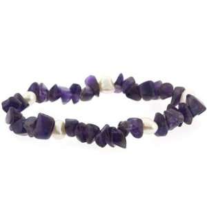   Freshwater Cultured White Pearl Amethyst Stone Chip stretch Bracelet