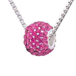  Hot Pink Rose Super Sparkle Crystal Bead Charm Necklace 
