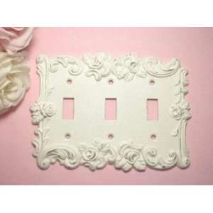  White Shabby Triple Switchplate Cover with Roses   Sweet 