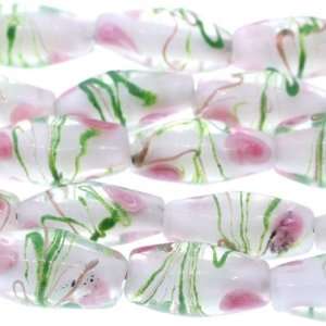 Lampwork Glass  Clear/Pink/White  Melon Plain   19mm Height, 9mm 