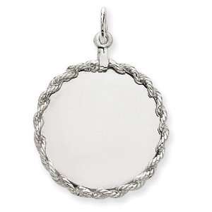    Rounded Rope Engraveable Disc Charm in 14k White Gold Jewelry