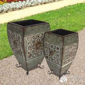  Cheungs Rattan Metal Set of 2 Square Tapered Planter with 
