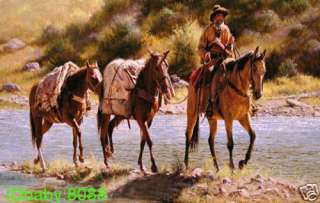 HANDICRAFT ART OIL PAINTING COWBOY and HORSE #4952  