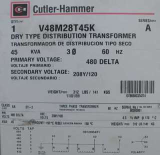 CH V48M28T45K 45 KVA 480 to 208Y/120V 3PH Transformer Refurbished