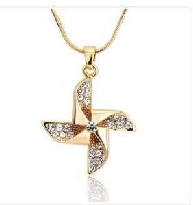 Womans Crystal Windmill Platinum Plated Elegant Pendant Necklace Free 