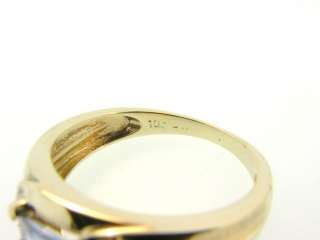   Aquamarine & Genuine Diamond Solid 10K Yellow Gold Ring Band  