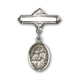  Sterling Silver Baby Badge with Sts. Cosmas & Damian Charm 