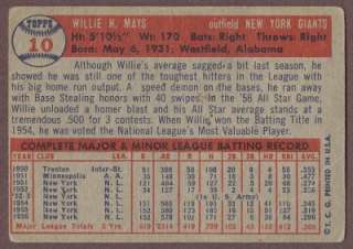 1957 Topps Baseball #10 Willie Mays Card   New York Giants  