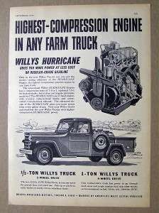 1950 Willys Truck Ad Highest compression Engine Willys Hurricane 