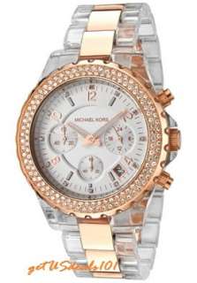 New Michael Kors Clear Acetate & Rose Gold Crystal MK5323 Womens 