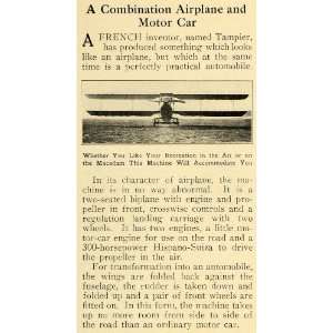  1922 Print French Inventor Tampier Airplane Motor Car 