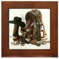 Cowboy Hat, Boots, Pistol, Saddle Wild West Framed Art  