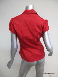 NWT Theory Elida Lipstick Red Bubble Sleeve Button Down Top S $175 