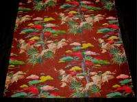 40s Asian Ming Tree Bonsai Gold Flecked Vintage Barkcloth Fabric 