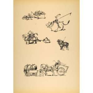 1948 Albert Hurter Disney Cartoon Horse Cart Cow Print   Original 
