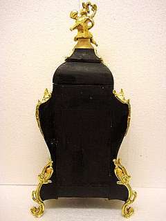 GREAT XL UNIQUE ANTIQUE BLACK BOULLE MANTEL CLOCK c.1880  