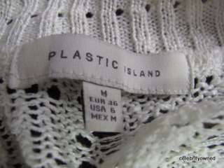 Plastic Island White Short Sleeve Crochet Sweater M  