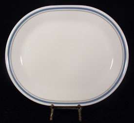   12 Oval Serving Platter White Blue Gray Grey Band LOVELY  