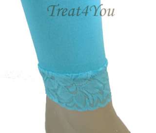 Brand New Turquoise Blue Sexy Footless Tights Leggings with Fancy Lace 
