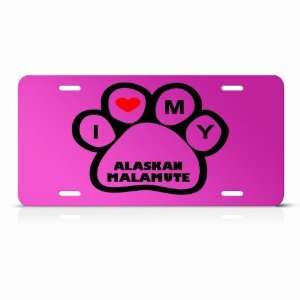 Alaskan Malamute Dog Dogs Pink Novelty Animal Metal License Plate Wall 