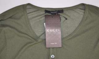 Authentic $355 Gucci Olive Green Henley Shirt M L XL 2XL  