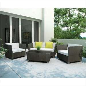   Black 4 Piece Outdoor Patio Lounge Furniture Resin Rattan Wicker Set