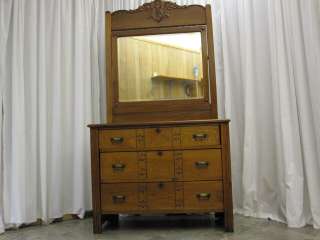 Nice Antique Arts & Craft Oak Dresser w Beveled Mirror  