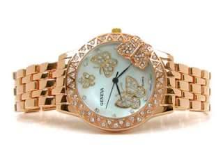 ROSE/GOLD 3D Butterfly Dial Crystal Bezel Designer Style Womens WATCH 