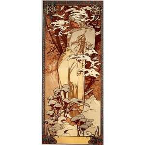   Made Oil Reproduction   Alphonse Maria Mucha   24 x 56 inches   Winter
