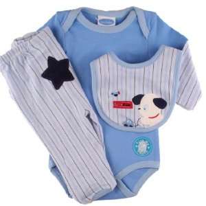  Bebe Newborn Boys Fall/Winter Baby Blue 3 PC Puppy Dog Onesie Pant Set