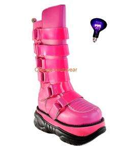 DEMONIA NEPTUNE 310UV Womens UV Neon Pink Calf Hi Raver Platform Gogo 