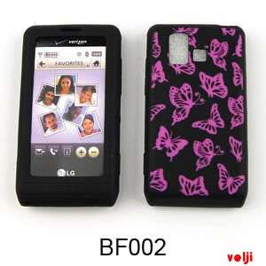 For LG Dare VX 9700 Silicone Pink Butterflies on Black Case Cover 