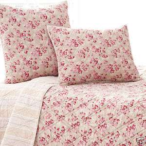 PINE CONE HILL Rumor Floral/Stripe QUILT SET King Pink Shabby Cottage 