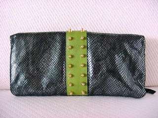 BE&D Clutch Bag Emerald PYTHON Anis Green Leather NEW  