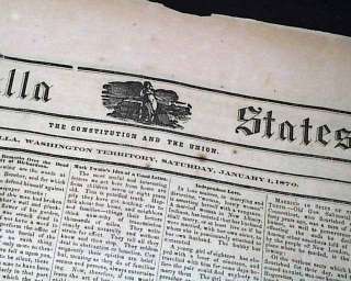 Rare OLD WEST 1879 Newspaper WALLA WALLA WA Washington Territory 