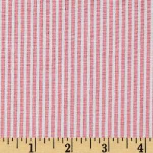  58 Wide Woven Cotton Seersucker Stripes Pink/White Fabric 