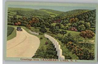 Linen Postcard Greetings From Cranberry Lake,New York  
