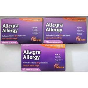 Allegra OTC Tabs 60 Mg 12 Hr 36 Tablets 12 Each in a Box 3 Boxes