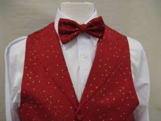 Mens Suit Tuxedo Dress Vest Necktie Bowtie Hanky Set Red Paisley 