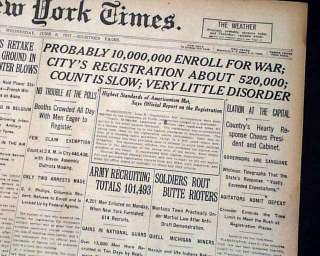   DRAFT Takes Effect CONSCRIPTION World War I WWI 1917 Newspaper  