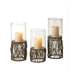   of 3 Rustic Branch & Twig Lodge Style Hurricane Pillar Candle Holders
