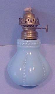   Blue Milk Glass MINIATURE LAMP with MATCHING SHADE & P&A Acorn Burner