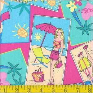  44 Wide Barbie Cabana Cool Blocks Fabric By The Yard 
