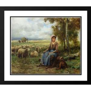 Dupre, Julien 34x28 Framed and Double Matted Shepherdess Watching Over 