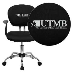   Galveston Embroidered Black Mesh Task Chair with Arms and Chrome Base