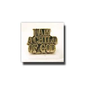  I AM A CHILD OF GOD Tie Tack (Gold)   Block of Words Gold 