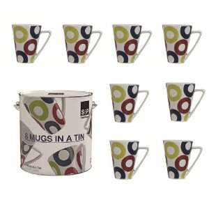  Salt&Pepper Tin of Mugs, Set of 8, Red, Blue and Green 