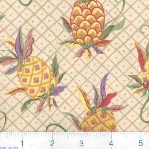  45 Wide Country Jacobean Pineapples Khaki Fabric By The 