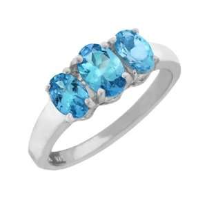  2.10 Ct 3 Stone Blue Topaz .925 Sterling Silver Ring 