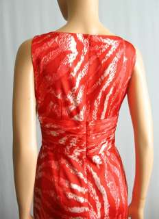 Kay Unger Stretch Satin Zebra Print Dress Red 6 $350  